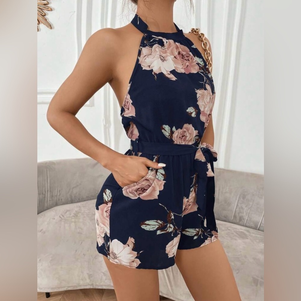 Black Floral Halter Jumpsuit